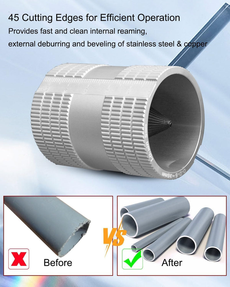 Tube Deburring Tool, 1/4" to 1-1/4" Inner/Outer Pipe Reamer, Stainless Steel Plumbing Tool for Smoothing Reaming Copper PVC Metal Brass Aluminium Pipes