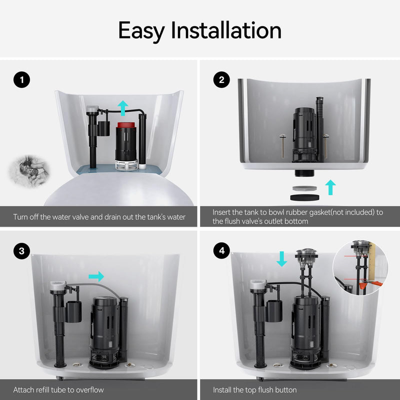 R&T A2422M 3-Inch Dual Flush Valve with Push Button Dual Flush Toilet Repair Kit Toilet Tank Parts Replacement for 2-piece Toilet Fit 3 INCH Hole Size Toilet