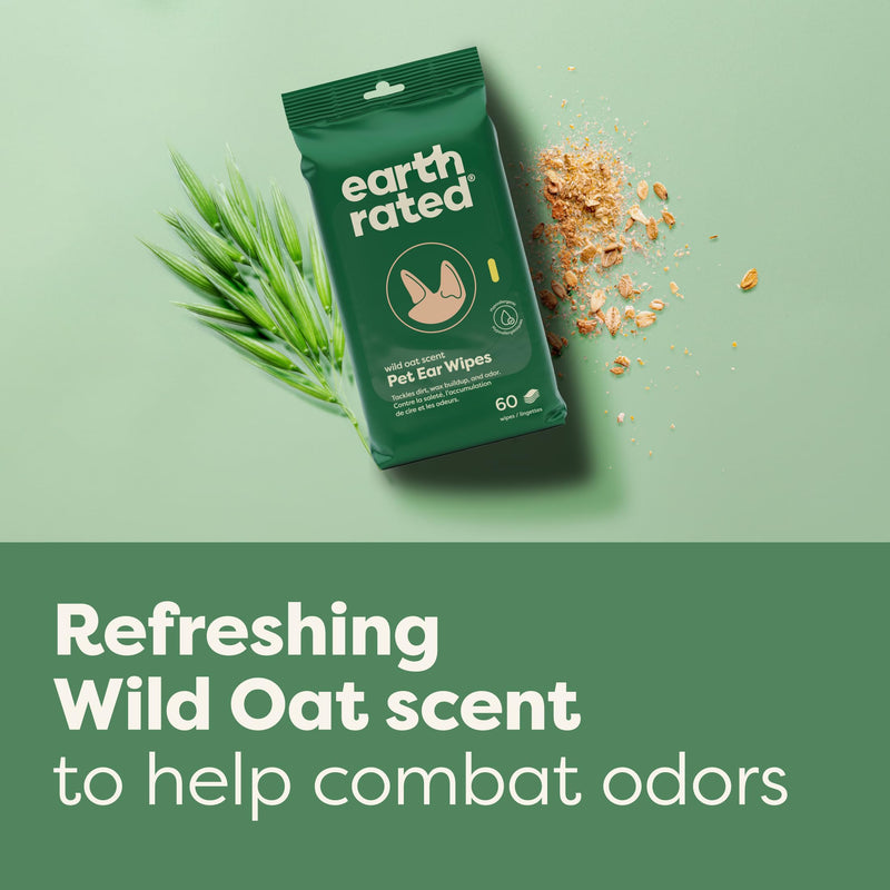 Earth Rated Ear Wipes & Grooming Wipes Bundle - Includes 60 Wild Oat-Scented Pet Ear Wipes and 100 Lavender-Scented Grooming Wipes.