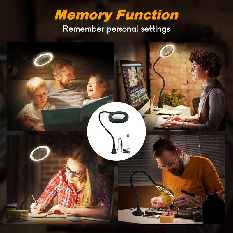 Soldering Magnifying Glass Helping Hands Magnifier, Magnetic Magnifier Lamp with 3 Color Modes, Flexible Gooseneck 5X Magnifying Glass Lamp for Helping Hands Soldering Station Solder Electronics