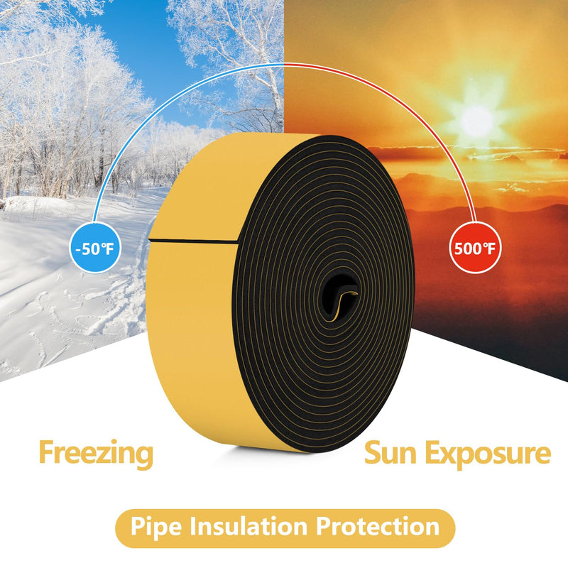 Pipe Insulation Tape, Pipe Wrap Insulation Foam Tape Self Adhesive, Outdoor Water Pipe Insulation, Ac Line Insulation, HVAC Tape, Heat Tape For Water Pipe, 2 inch x 16.5 FT Pipe Insulation Roll,Black 2" wide x 1/8" thick x 16.5ft long Black