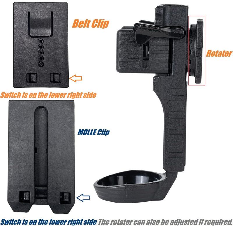 Quick Release Flashlight Holder w/MOLLE Vest Clip Tactical Torch Holster Carrier Rotatable Light Carry Case Stand fit 1"-1.25" Diameter Flashlight for Police Leo Security Military Patrol MOLLE Vest Clip