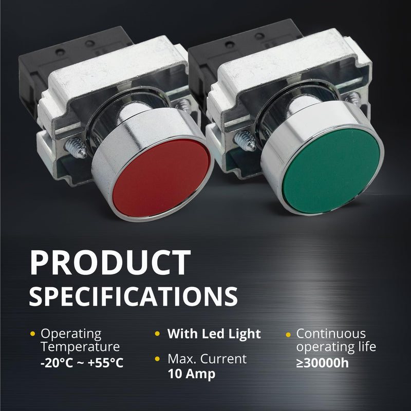 22mm Control Station Box Set – Momentary Push Button Switches (Red & Green), 2-Position Rotary Switch & Emergency Stop Button 1 Pack
