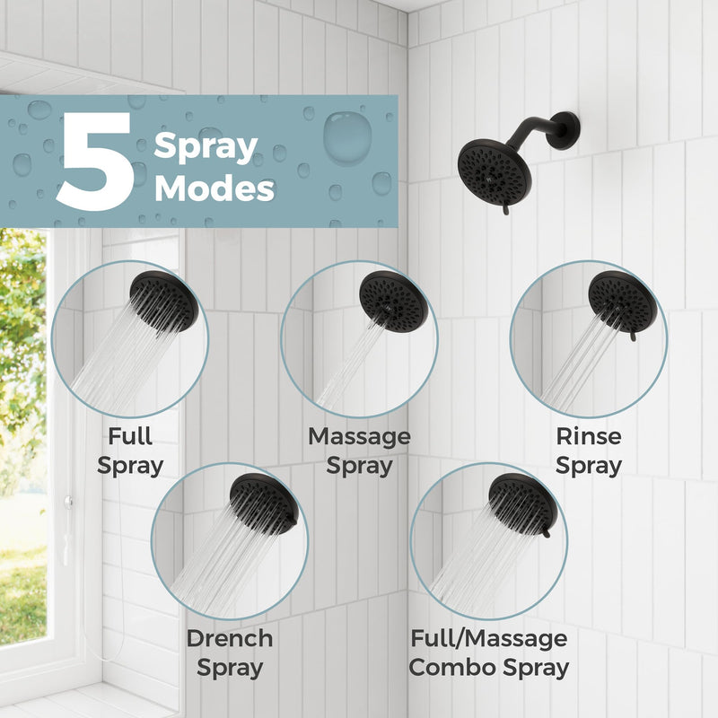 Pfister Universal Shower Head, Shower Arm Not Included, 5-Function, 1.75 GPM, Matte Black Finish, 015WS2UT01B Without QuickConnect