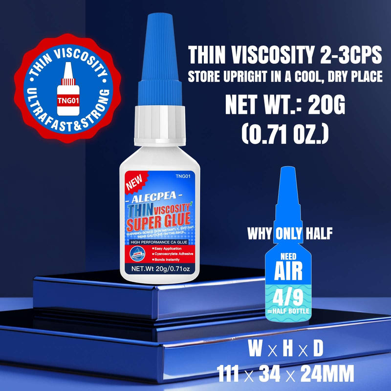 20g Thin CA Glue (2-3 CPS), 3-5 Second Cure Time - Ideal for Hobbies and Precision Work: Woodworking, Model Making (Cars, Airplanes), Pen Turning, Inlays, and Surface Stabilization 20g/1Pack