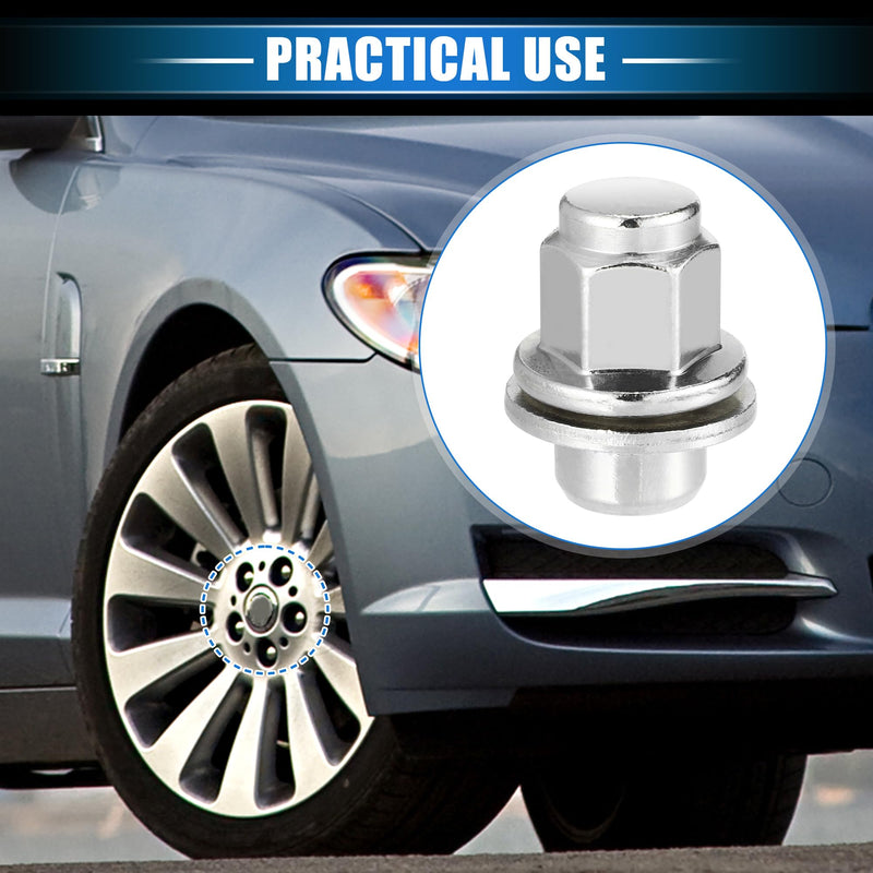 10 Pcs Wheel Lug Nuts Compatible for Jaguar XF XJ XE, Durable M12 x 1.5 Carbon Steel Silver Tone Tire Lugnuts 10
