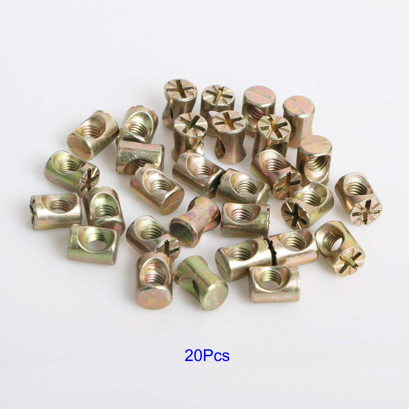 Aopin Barrel Nuts Cross Dowels Slotted Nuts for Furniture Beds Crib Chairs, M6 x 13mm, 20Pcs
