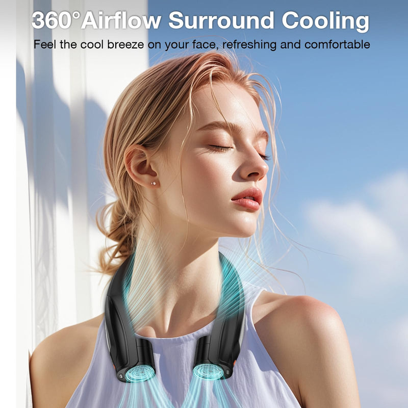 AI Neck Fan, 6 Speeds Adjustable Portable Personal Fan Rechargeable, Faster Cooling Wearable Fan, Ultra Quiet for Home, Office, Travel, Outdoor Black