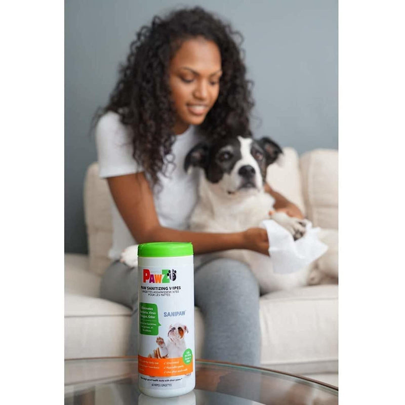 PAWZ Protex SaniPaw Odor Eliminating Dog Paw Wipes (60 Wipes) Cleansing Dog Grooming Wipes, Simple & Safe Lickable Ingredients - Paw Cleaner for Dogs, Pet Wipes 60 Count (pack of 1) - PawsPlanet Australia