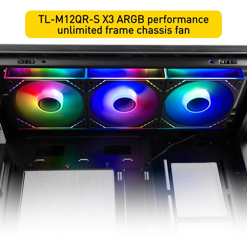Thermalright TL-M12QR-S X3 Wireless Splicing Reverse Case Fan-120mm Quiet,Infinity Mirror ARGB Lighting Effects,New Power Chip Module Simplifies Wiring Management,3-Packs Building Blocks Fan