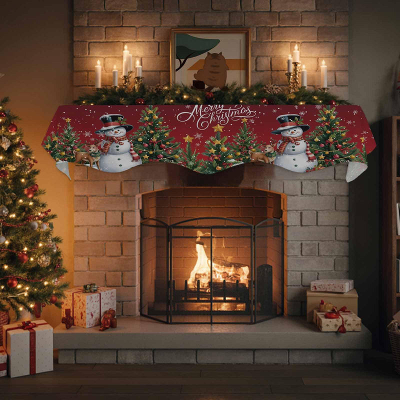 DecorLovee Dark Red Christmas Mantle Scarf 90x17 Inch, Xmas Snowman Fireplace Christmas Decorations Cover Runner, Tree Elk Snowflake Christmas Mantel Decorations Xmas Mantel Scarves 90 x 17 Inches