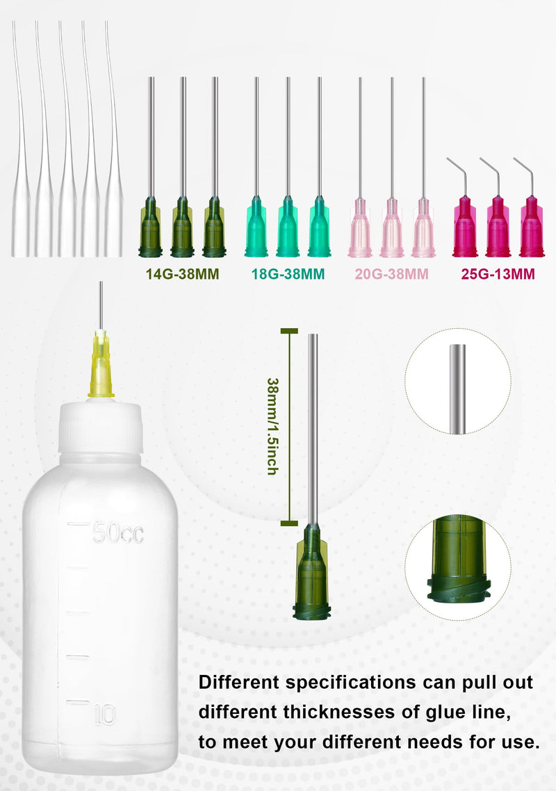 JIBENGAO Glue Applicator Bottle for Crafting & DIY, Precision Tip Squeeze Bottle (14ga–25ga), 30ML & 50ML Refillable (30, 50 ML) 30ml-50ml