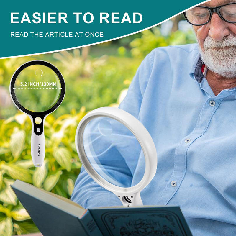 Large Magnifying Glass with 37 LED Light, 10X 20X 45X Handheld Illuminated Lighted Magnifier with 3 Light Modes for Seniors Reading, Inspection, Coins, Exploring Close Work Magnifier with 37 LED Light