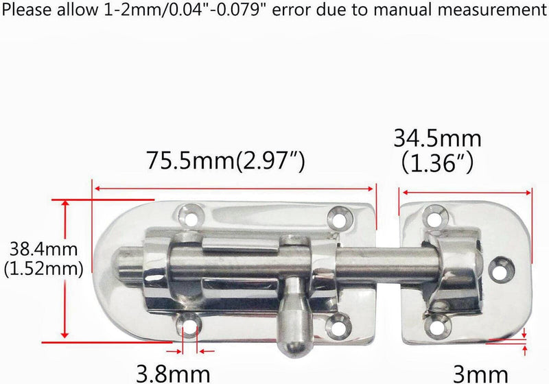 60/90/110mm Marine Boat Door Window Lock Latch ，Stainless Steel 316 Slide Barrel Bolt Clasp Sliding Hasp Locks Push Pull Toggle Buckle W/Friction pad (2PCS, 110mm) 2PCS
