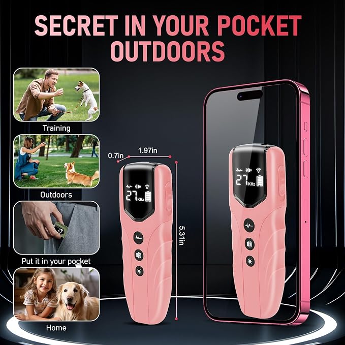 New Anti Barking Device,Dog Barking Control Devices,Rechargeable Ultrasonic Dog Bark Deterrent up to 16.4 Ft Effective Control Range Safe for Human & Dogs Portable Indoor & Outdoor(Pink) - NewNest Australia