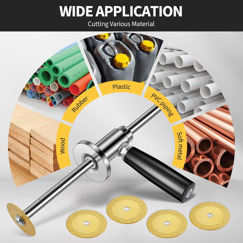 Inside/Internal Pipe Cutter for PVC Pipe, Professional PVC-ABS Pipe Cutter Tool with 7" Adjustable Depth Gauge, Stainless Handle, 5 Diamond Grit Cutting Blades, Gloves, 1/4" Hex Shank and Wire Saw