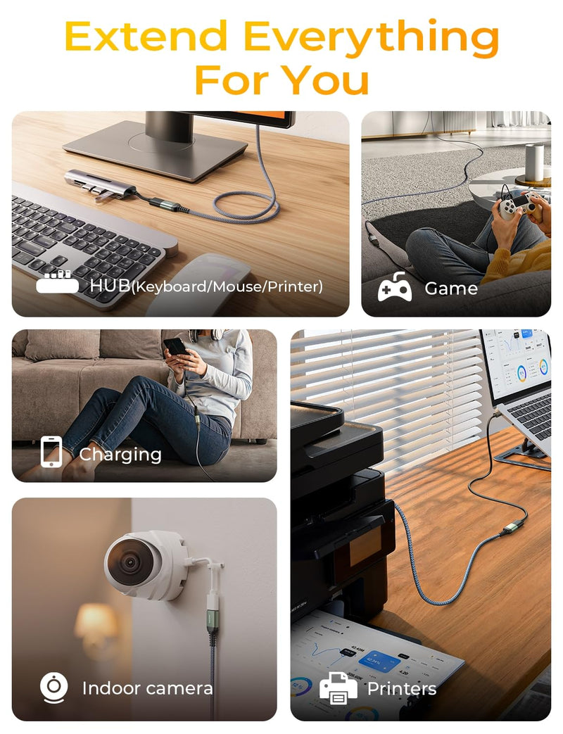 AINOPE USB Extension Cable,USB Extender,USB 3.0 Extension Cable, Male to Female Cord High Data Transfer Compatible with Webcam,USB Keyboard,Flash Drive,Hard Drive,Printer,10FT,Grey 10FT Grey 1