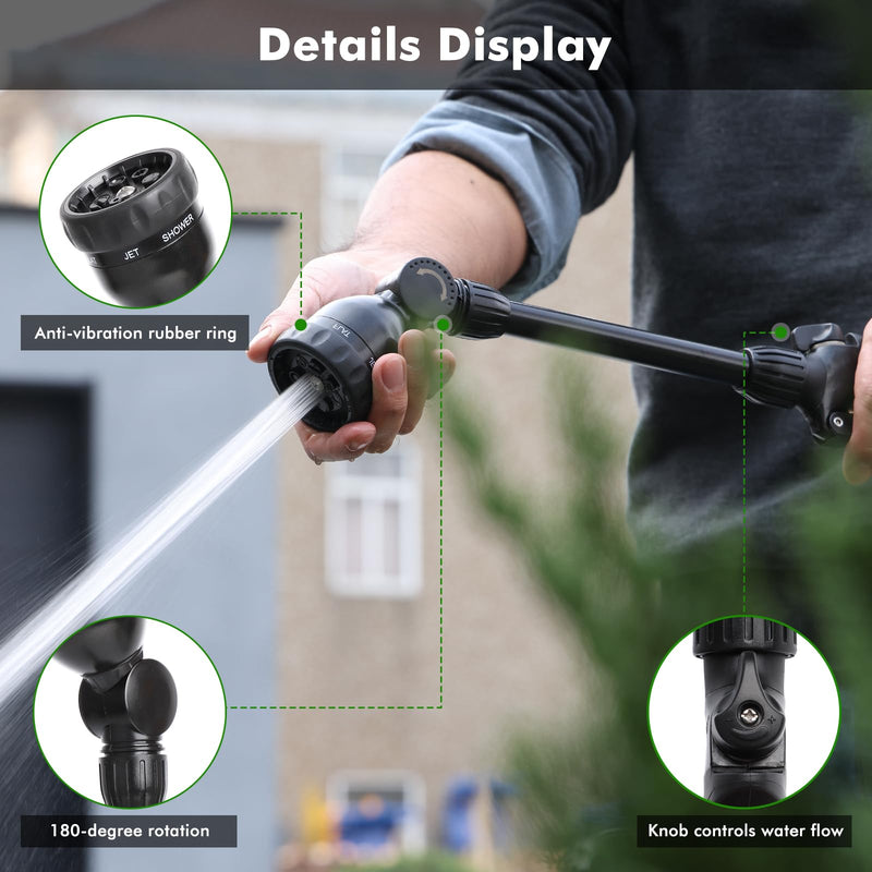 RESTMO Metal Watering Wand, Heavy Duty Garden Hose Wand with 180° Swivel Head, 16'' Hose Nozzle Sprayer with 7 Spray Patterns and Flow Control, for Water Hanging Baskets and Shrubs, Flash Black 16 inch - 180° Swivel