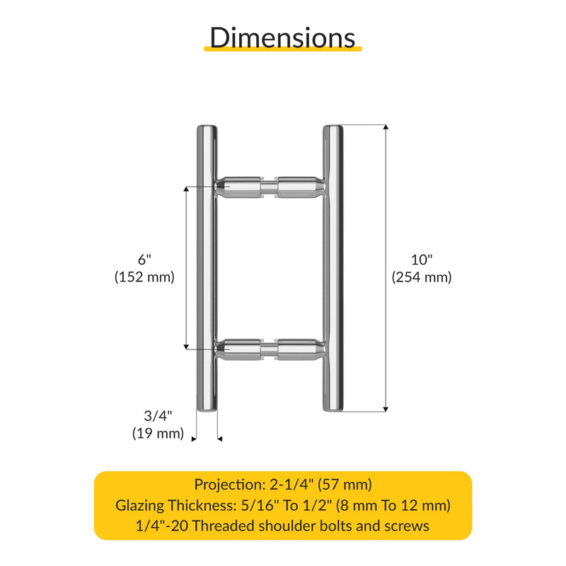 BRIXWELL Ladder Style Back-to-Back Pull Handle, 10" Length, Polished Chrome 10 Inch