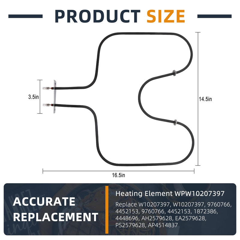 AMI PARTS W10207397 Oven Bake Element WPW10207397 Heating Element Replacement for Whirlpool Oven RBS305PDQ12 RBS305PDB1 RBS275PVB00 GMC275PDB0 YGBD307PDQ7 GY396LXPB00 IBS650PXS00 IBS650PXB01
