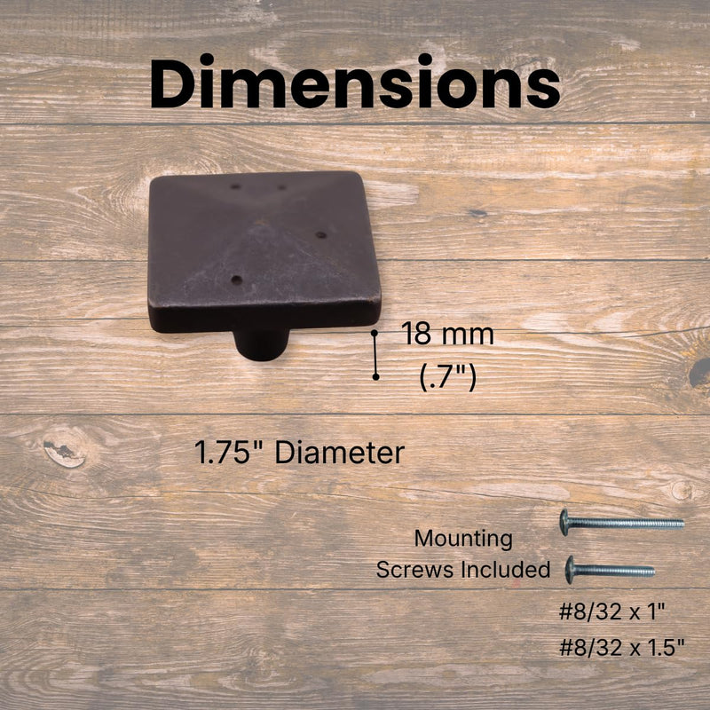 Bedrock Square Knob 1.75", Rustic Bronze, 5-Piece Set 1.75" Knob