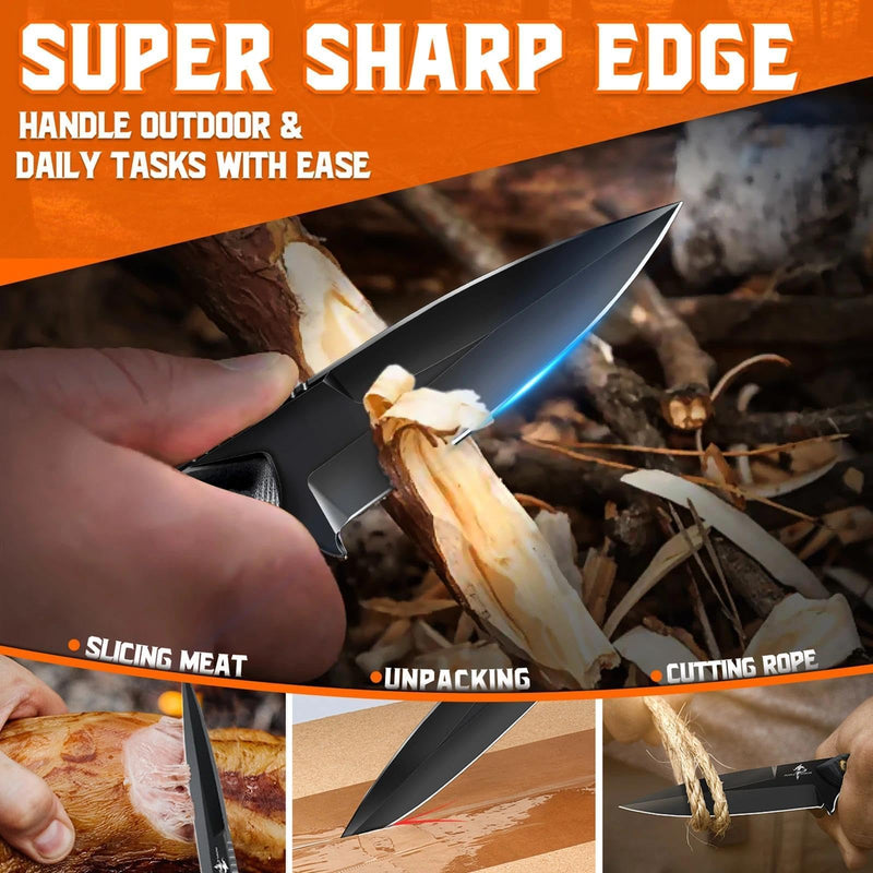 Purple Dragon Fixed Blade Knife - 440C Survival Knife with G10 Handle for Bushcraft - Full Tang Camping Knives with Horizontal Carry Sheath for Hunting Hiking - Gift Idea for Fathers' Day - Black
