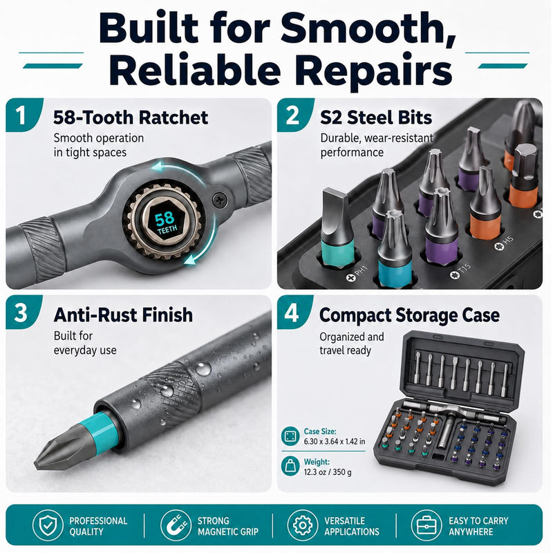 42 in 1 Magnetic Ratcheting T Handle Screwdriver Set with Storage Case | Storage Case, Home, Computer, Furniture, Bicycle Screwdriver Set（42 in 1)
