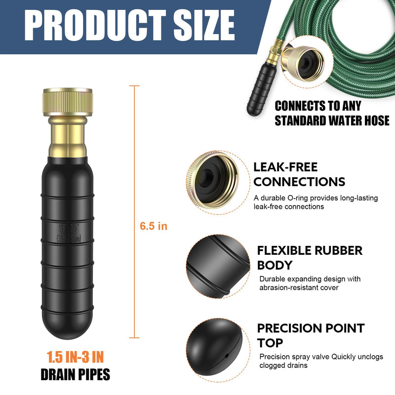 Drain Bladder, Medium Drain Cleaning Bladder Fits 1.5" to 3" Pipes, Rubber Drain Bladder Unclogger for Bathroom Sinks, Showers, Swimming Pool Drains, Kitchen Sinks and Main Drains 1.5" to 3"