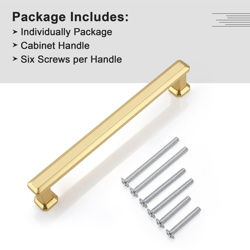 Gobrico 10 Pack 5 Inch (128mm) Hole Center Cabinet Handles, Brushed Gold Kitchen Cabinet Pulls, Brushed Brass Drawer Pulls, Zinc Alloy Solid Cabinet Cupboard Handles, 5-9/16'' Overall Length 5 Inch Hole Center