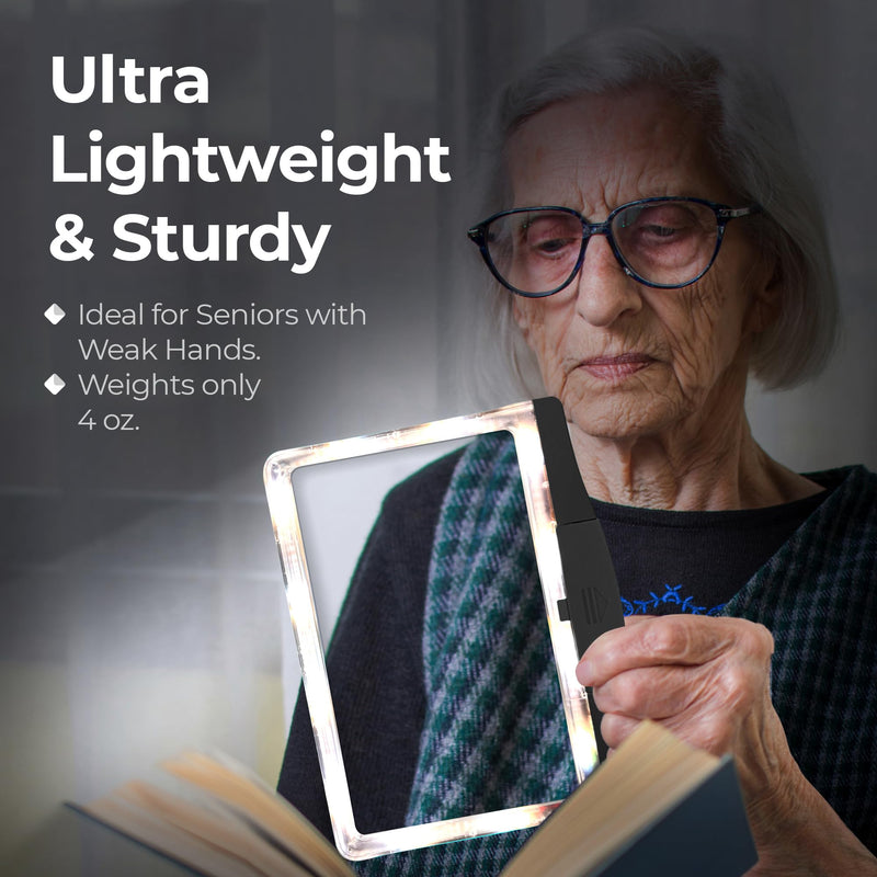 MAGNIPROS 5X Large LED Page Magnifier for Reading Magnifying Glass Reader with 3 Color Lighting Modes & Anti-Glare Lens to Reduce Eye Strain-Perfect for Fine Print, Aging Eyes, Low Vision and Seniors Black