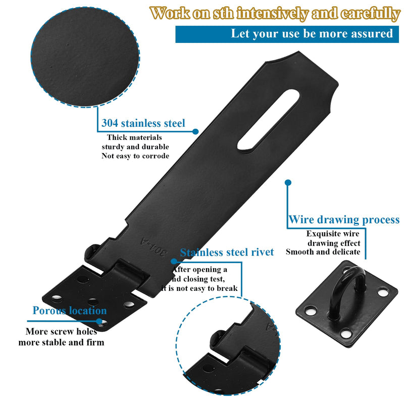 5 Inch Door Locks Hasp Latch 2 Pack,304 Stainless Steel Safety Padlock Clasp Hasp Lock Latch with Combo Lock & Padlock,Heavy Duty Gate Latch Lock with Screws(Black) 5inch-Black
