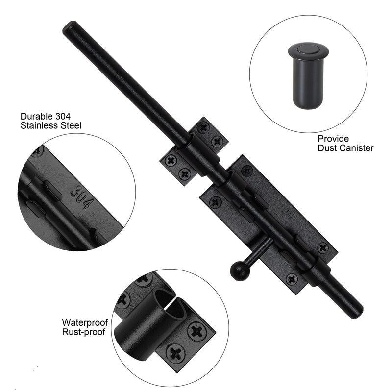 Barrel Bolt Latch 12 Inch Black Cane Bolt Heavy Duty Gate Latch 304 Stainless Steel Hardware for Outdoor Fence Wooden Gates Barn Door Inside Door Black 1 Pack