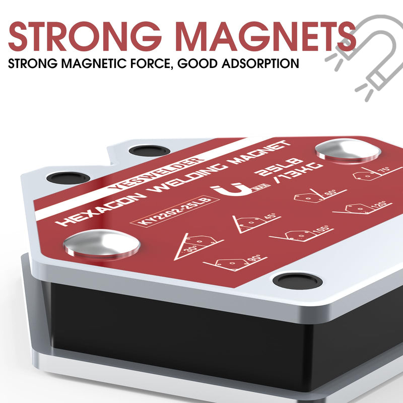 YESWELDR Hexagon Welding Magnets, 25LB 4PCS Multi-Angle Strong Magnetic Welding Holder, Holding Power Welding Accessories 25lb*4