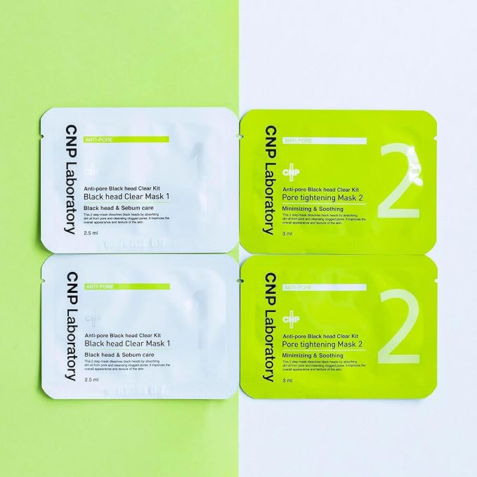 CNP Official Genuine Anti-Pore Blackhead Clear Kit (Pore Pack) 3 Doses (3 x Clear Mask 2.5ml+3 Pore Masks 3ml+6 Cotton Swabs) Oil Control - NewNest Australia