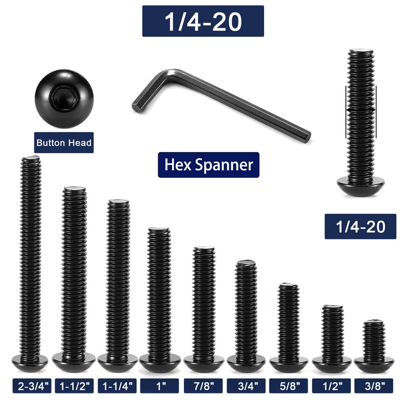 1/4-20 x 1 Button Head Socket Cap Bolts Screws, 20Pcs 304 Stainless Steel 18-8, Allen Hex Drive, Black Oxide by SG TZH(with Hex Spanner) 20 1/4-20 x 1"