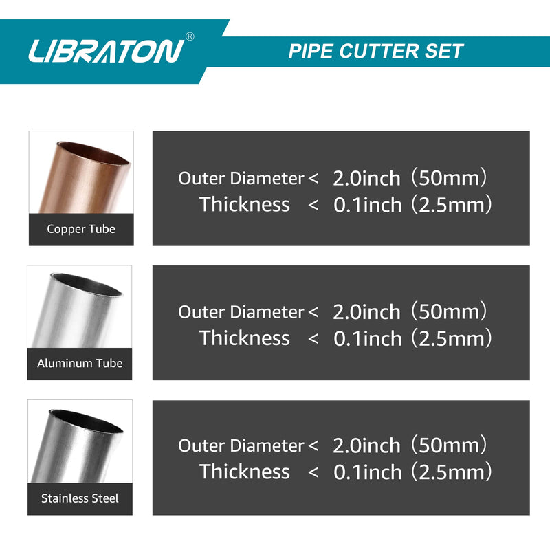 Libraton Pipe Cutter, Tubing Cutter 3/16" to 2" Outer Diameter, Copper Pipe Cutter, Tube Cutter with Deburring Tool, Copper Cutter, Pipe Cutter Tool for Copper, and Thin Stainless Steel Tube 3/16" to 2"