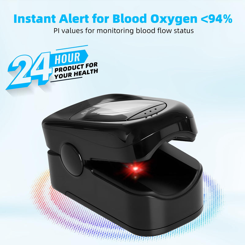 Pulse Oximeter, OLED Display Oxygen Monitor Fingertip with Case, Blood Oxygen Saturation Monitor (SpO2) with Alarm, Batteries & Lanyard (Black) Black