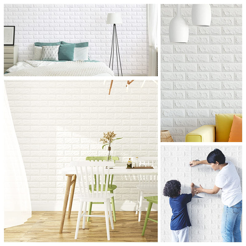 20 PCS White 3D Wall Panels, 29 sq.feet Coverage, Printable Wallpaper Sticker with Self-Adhesive Waterproof Brick PE Foam Wall Panels Peel and Stick for Interior Wall Decor, Home Decoration 20PCS-29 Sq Ft