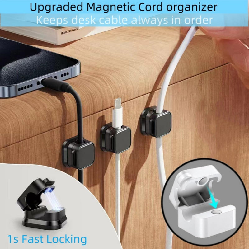 10 Pack Magnetic Cable Clips,Adjustable and Convenient Cable Management, Wire Holder Organizer, Conceal or Arrange Phone USB Charger Cables for Home, Office, Car, Desk, or Nightstand. (Black) Black