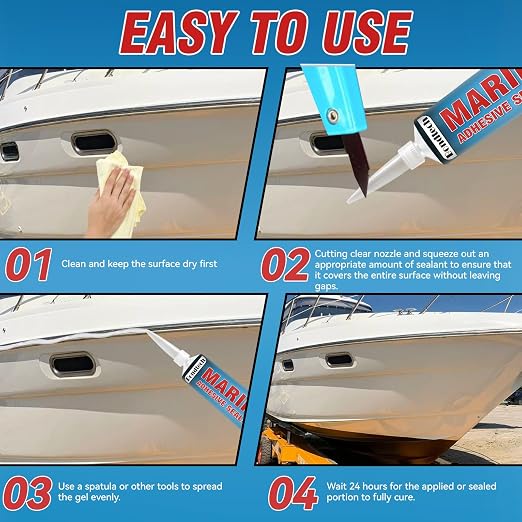 3.4 oz Marine Adhesive Sealant White, Marine Silicone Sealant Permanent, Marine Glue Waterproof, High Bond Strength, Fast Cure, UV Resistant, Above & Below Waterline - NewNest Australia