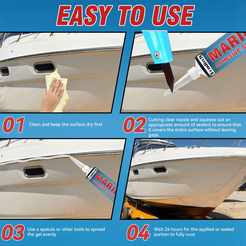 3.38 oz Marine Sealant White, Marine Adhesive Permanent, Silicone Sealant High Strength, Watertight Bonding and Sealing, UV Resistant, Fast Cure, Above & Below Waterline
