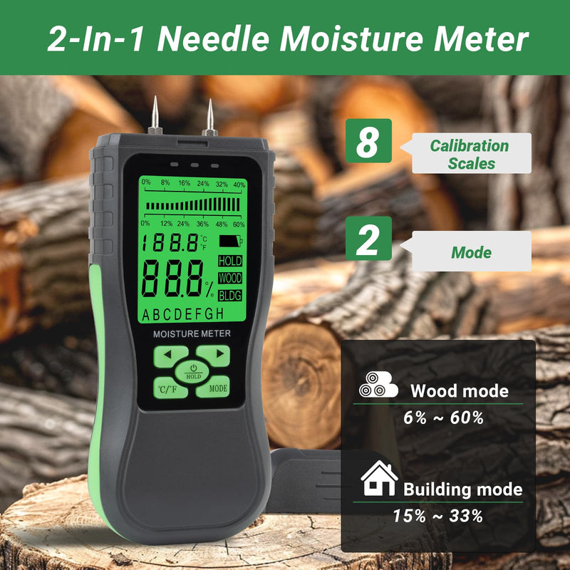 Digital Wood Moisture Meter, Water Leak Detector, Building Materials Humidity Tester, Pin Type Moisture Meter for Wall Masonry Concrete Cardboard Paper Firewood