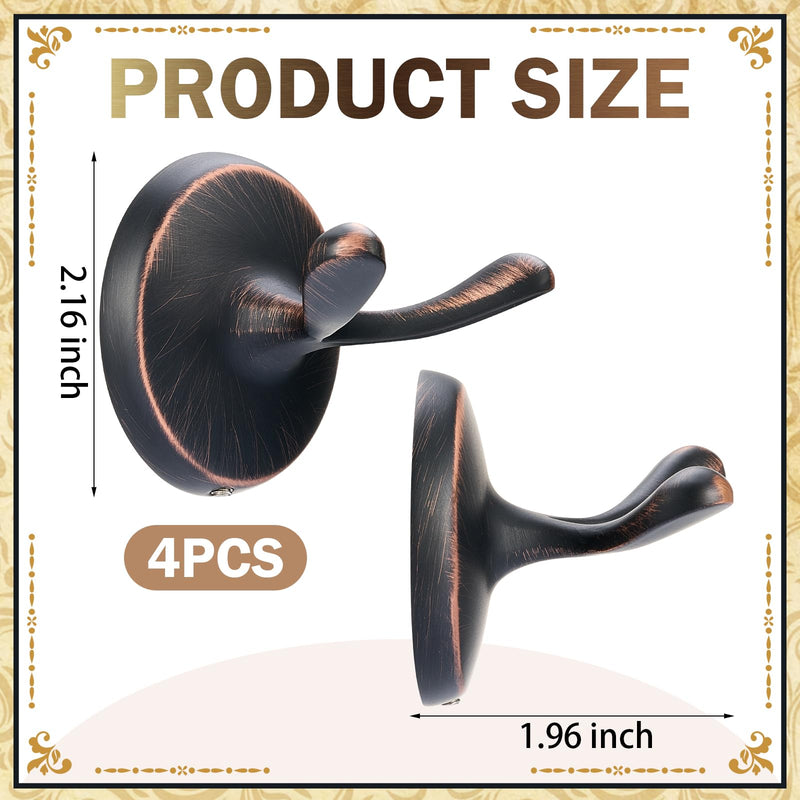 4-pack Oil Rubbed Bronze Double Robe Hooks, Heavy Duty Oil Rubbed Bronze Bathroom Accessories, Towel & Robe Hooks for Bathroom, Towel Hook Wall Mounted with Hardware