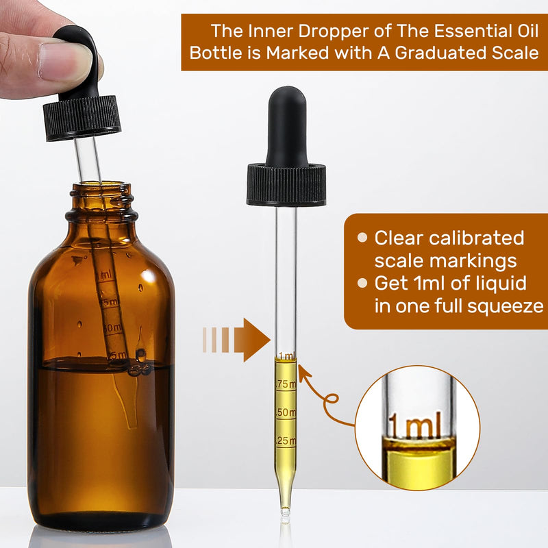 4 oz Dark Amber Glass Dropper Bottles with Measured Dropper, 4 Pack- 120ml Thick Tincture Bottles with Measurement Eye Dropper, Leakproof Essential Oils Bottles for Health, Personal Care & Beauty