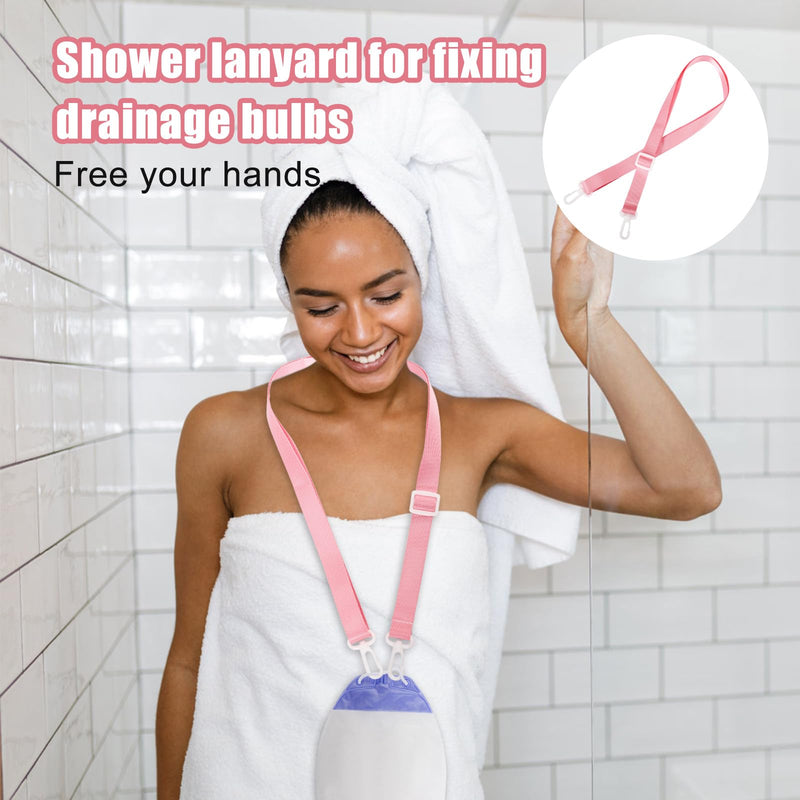 2pcs Shower Lanyard with 2 Hooks for Mastectomy Drain Holder, Pink Post-Mastectomy Must Haves Mastectomy Gifts for Women Drainage Bulbs After-Surgery Recovery Management Rope Clips Accessories