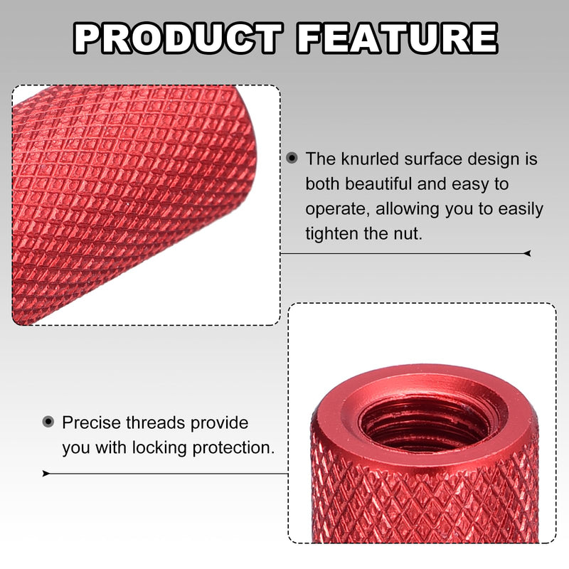 uxcell 4Pcs Knurled Thumb Nut, 1/4"-20x20mm Hand Pass Hole Nut Aluminum Alloy Diamond Knurled Camera Tripod Pass Hole Nut Lock Adjusting Nuts for 3D Printer, Dark Red