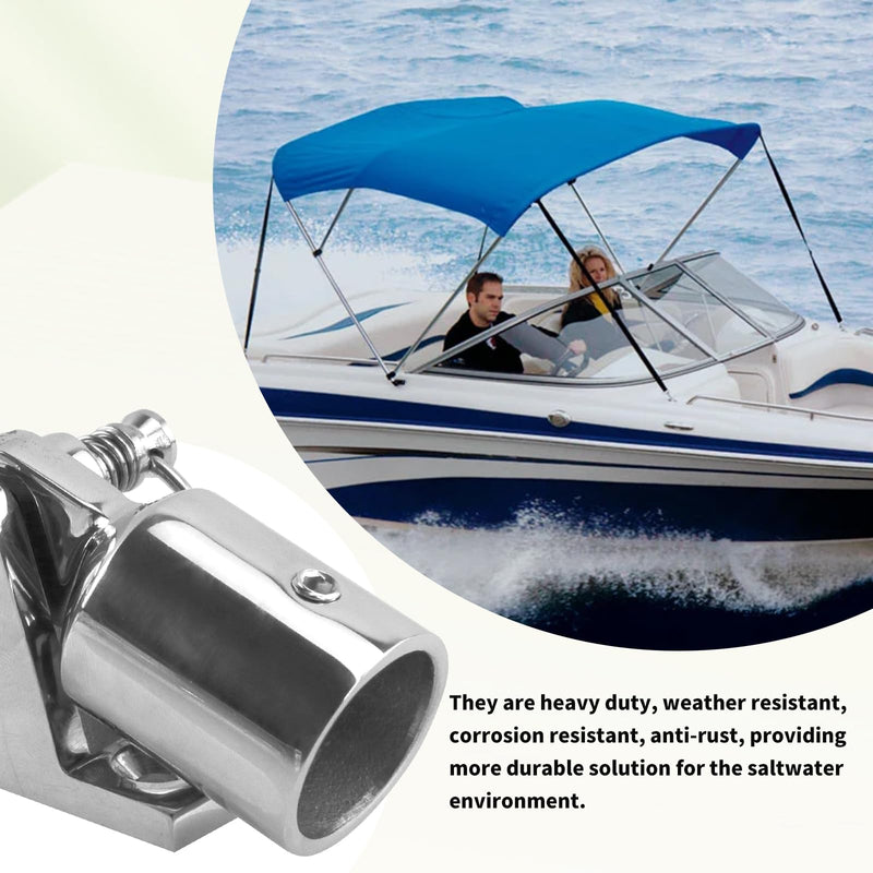 Bimini Top Hardware, Deck Hinge with Quick Release Pin & Eye End Cap, 316 Stainless Steel, Fits 7/8" OD Round Tubing (Set of 2 Pairs) 7/8 Inch