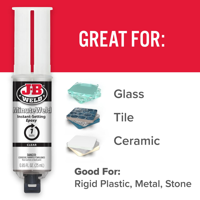 J-B Weld 50101 MinuteWeld Instant-Setting Epoxy Syringe - Clear - 25ml, 0.85 Fl Oz (Pack of 1) 0.85 Fl Oz (Pack of 1)