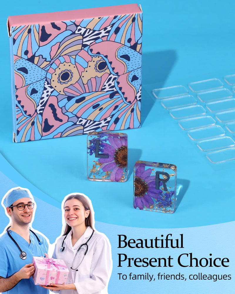 Plifal Xray Markers with Lead Initials Flower - X-ray Markers Purple Dried Floral Glitter in Resin Radiology Include Reusable Adhesive Tapes to Nurse Radiologist Badge Reel Buddy, Easy to Identify