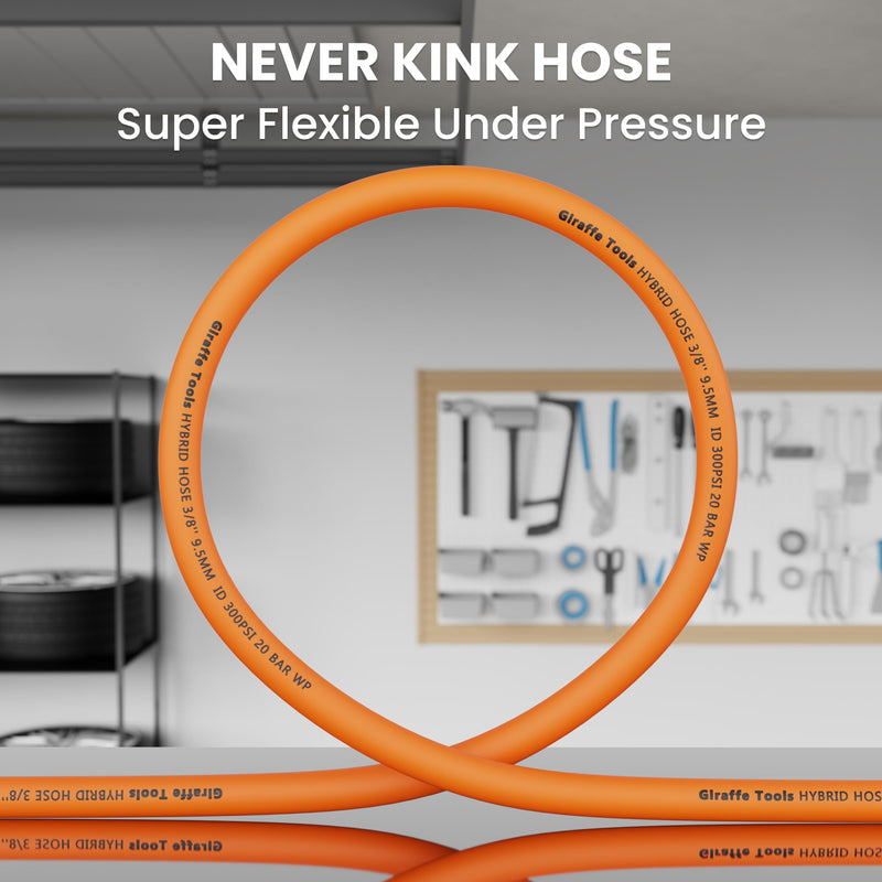 Giraffe Tools Hybrid Lead-in Air Hose, 3/8 inch x 6 ft, 1/4 in. MNPT Fittings, 300 PSI Heavy Duty, Lightweight Air Compressor Hose Short 3/8'' (inches)x6'(feet)